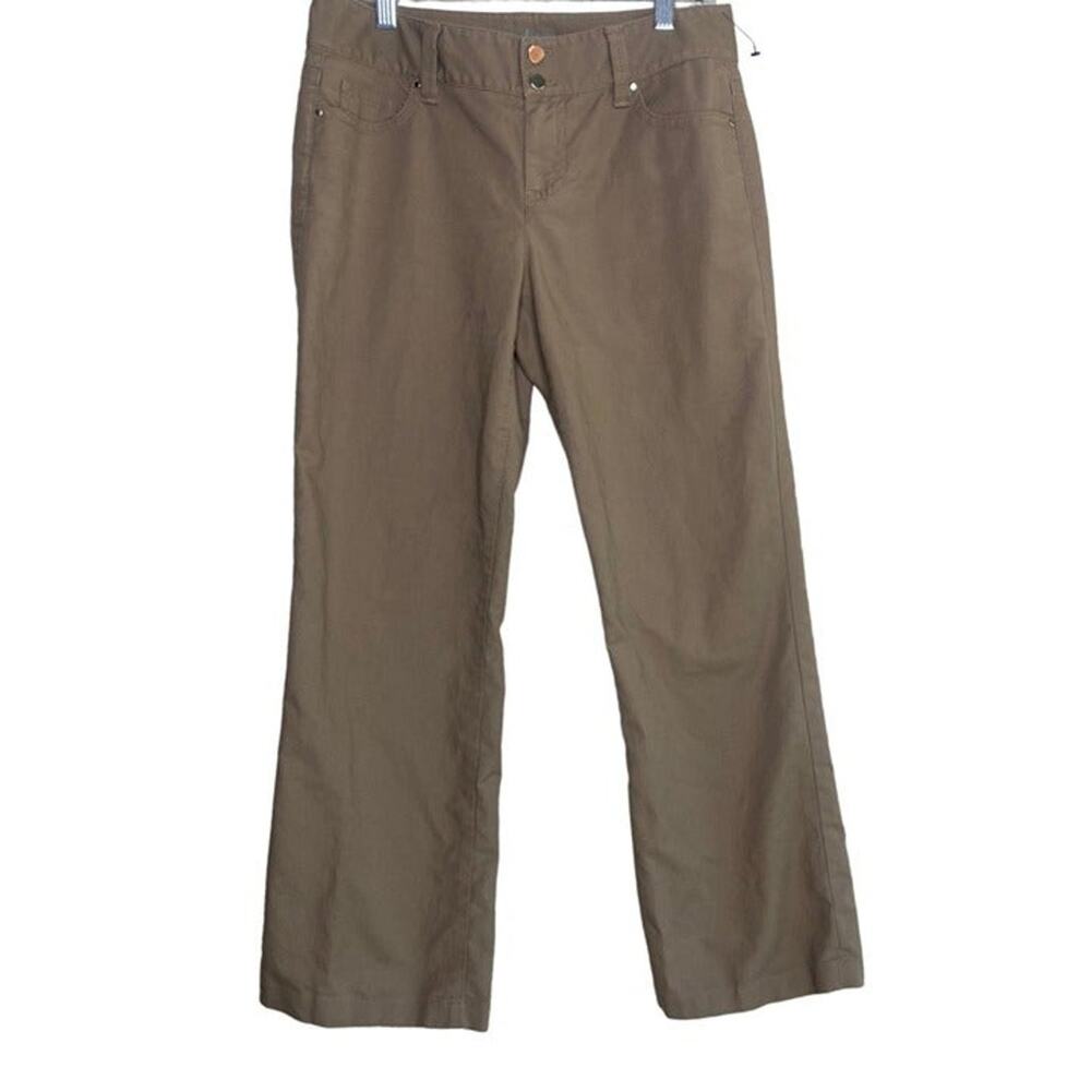 Ann Taylor Lindsay Straight Cropped Leg Stretchy Mid Rise Pants Pockets 4 Khaki